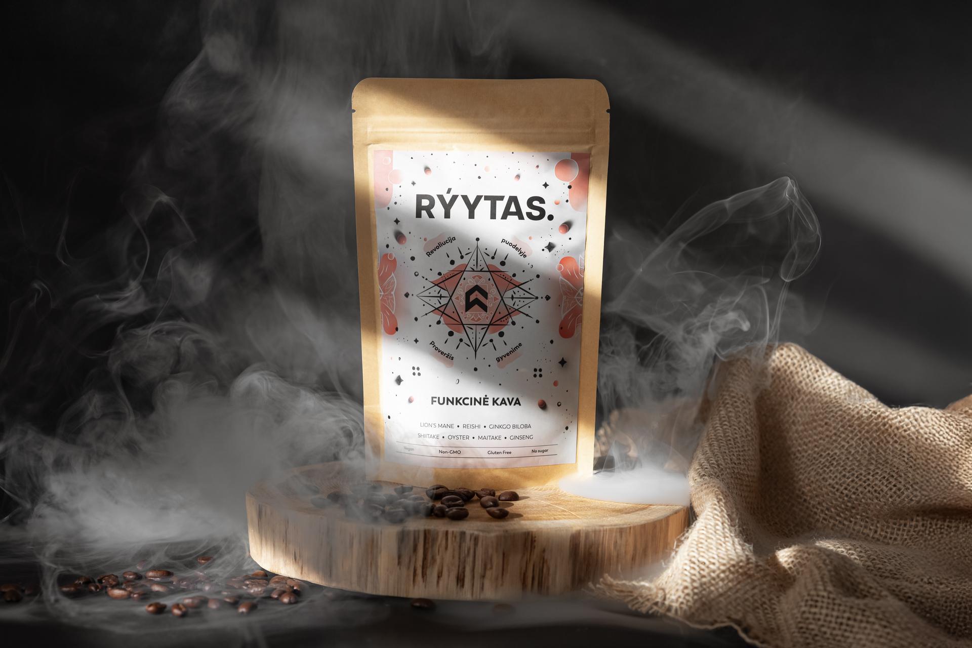 Natural functional coffee with coffee beans and natural ingredients